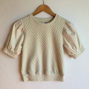 Anthropologie Porridge Puff Sleeve Pullover Top Spring Blouse Size XXS Cream